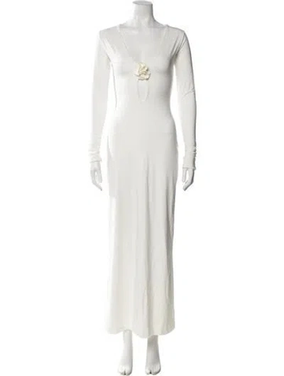 Pre-owned Maygel Coronel V-neck Long Dress In White