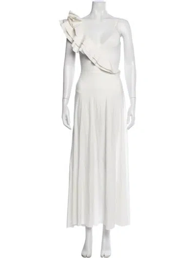 Pre-owned Maygel Coronel V-neck Long Dress In White