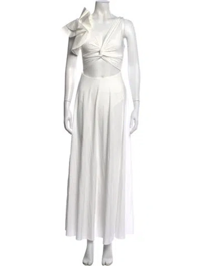 Pre-owned Maygel Coronel V-neck Long Dress In White