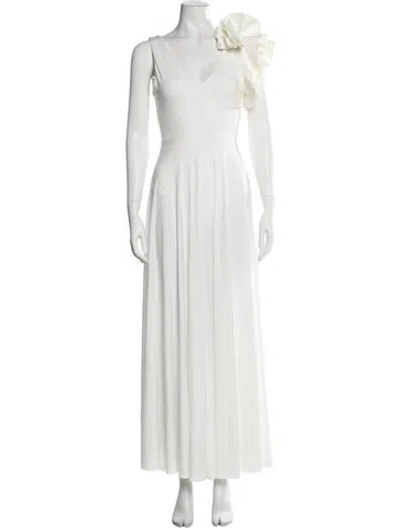 Pre-owned Maygel Coronel V-neck Long Dress In White