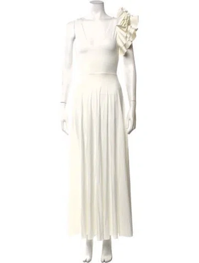 Pre-owned Maygel Coronel V-neck Long Dress In White