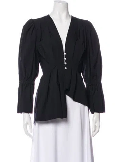 Pre-owned Maygel Coronel V-neck Long Sleeve Blouse In Gray