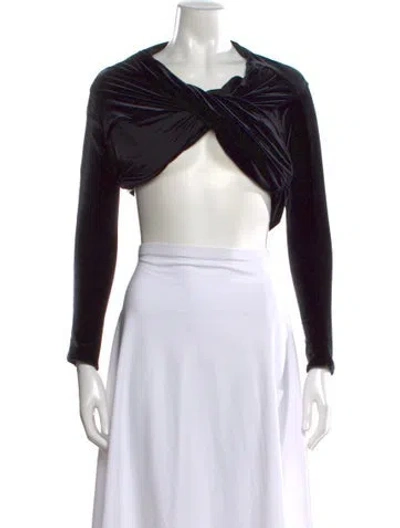 Pre-owned Maygel Coronel V-neck Long Sleeve Crop Top In Black
