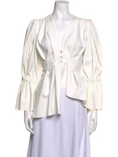 Pre-owned Maygel Coronel V-neck Long Sleeve Top In White