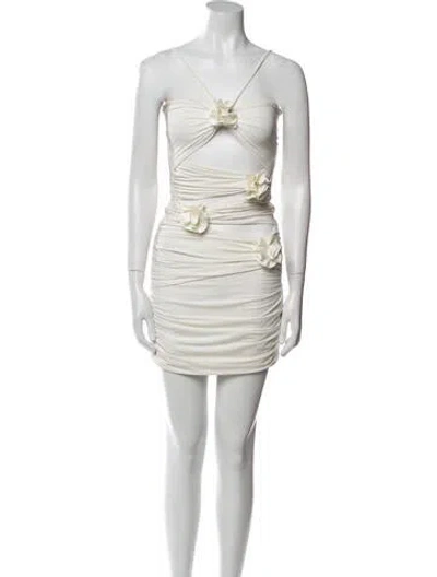 Pre-owned Maygel Coronel V-neck Mini Dress In White