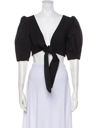 Pre-owned Maygel Coronel V-neck Short Sleeve Crop Top In Black