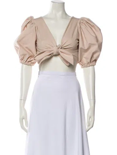 Pre-owned Maygel Coronel V-neck Short Sleeve Crop Top In Neutral