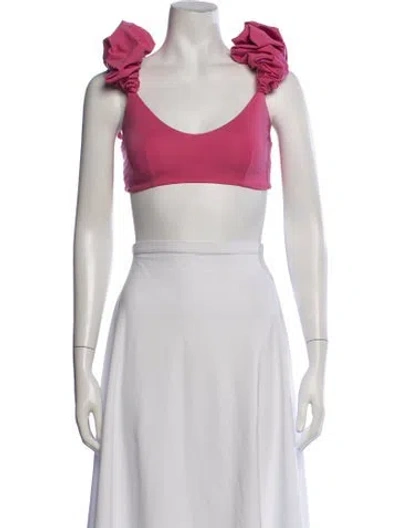 Pre-owned Maygel Coronel V-neck Sleeveless Crop Top In Pink/white