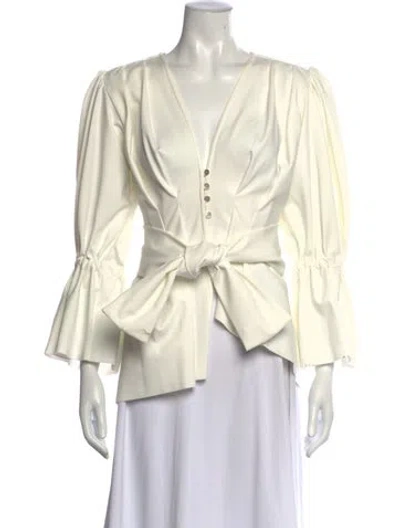 Pre-owned Maygel Coronel V-neck Three-quarter Sleeve Top In Neutrals
