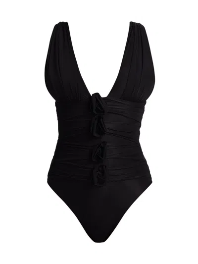 Maygel Coronel Women's Nispero Ruched Rosette One-piece Swimsuit In Black