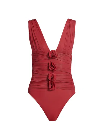 Maygel Coronel Women's Nispero Ruched Rosette One-piece Swimsuit In Red