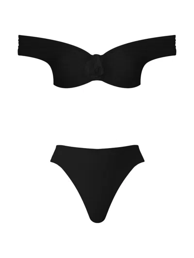 Maygel Coronel Women's Sauco Floral Appliqué Ruched Bikini In Black