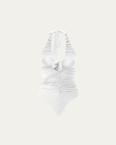 Maygel Coronel Yojaira Ruched Halter One-piece Swimsuit In White