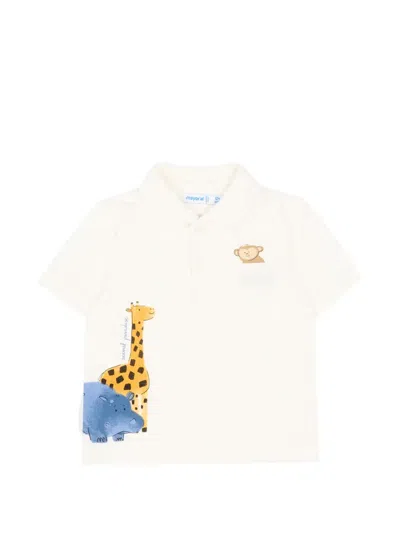 Mayoral Babies' Animal-print Short-sleeve Polo Shirt In White