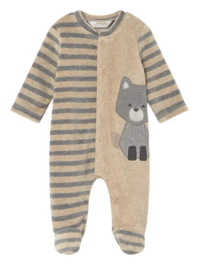 Mayoral Babies' Appliqué-striped Velour Pajamas Set In Brown