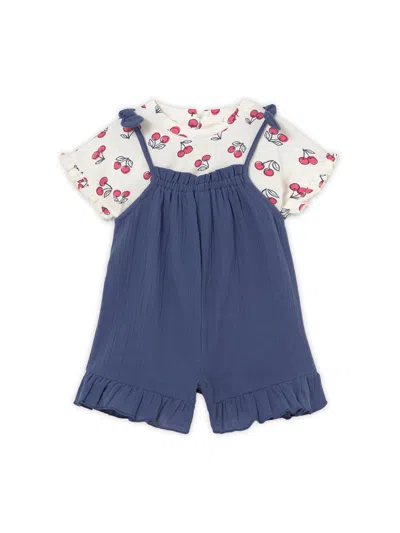 Mayoral Baby Cherry T-shirt And Dungarees Set In White