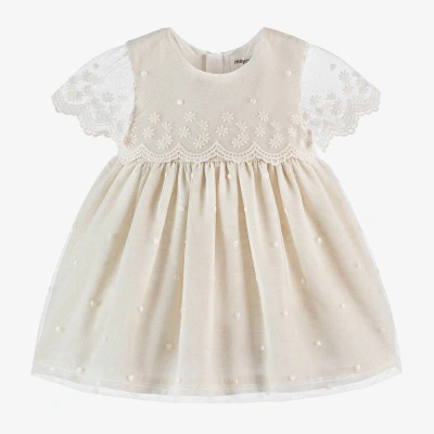 Mayoral Baby Girls Beige Embroidered Tulle Dress