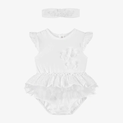 Mayoral Baby Girls White Cotton Babysuit Set