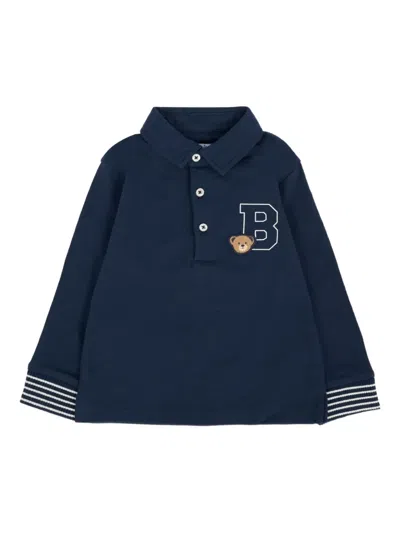 Mayoral Babies' Bear-applique Long-sleeve Polo Shirt In Blue