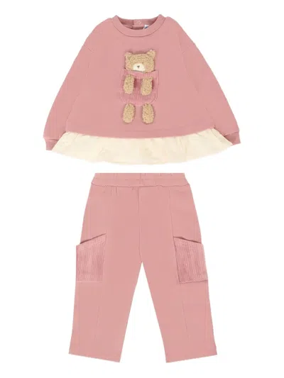Mayoral Babies' Bear-appliqué Ruffled Tracksuit Set In Pink