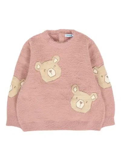 Mayoral Babies' Bear-embroidered Fluffy Sweater In Pink
