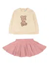 Mayoral Bear-embroidered Skirt Set In Neutral