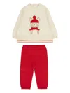 Mayoral Bear-embroidered Trousers Set In Red