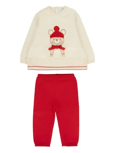 Mayoral Babies' Bear-embroidered Trousers Set In Red