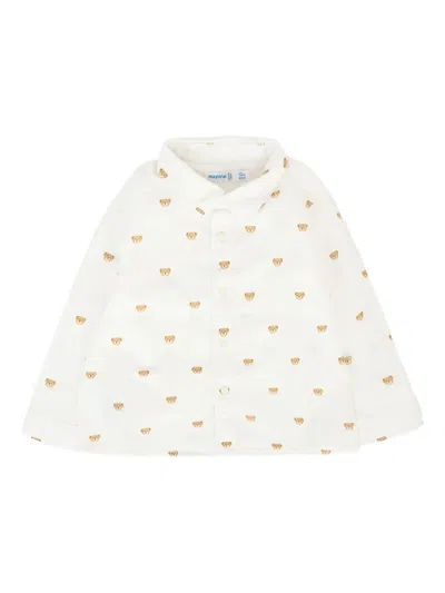 Mayoral Babies' Bear-print Long-sleeve Shirt In White