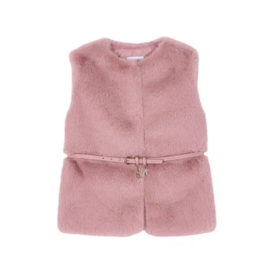 Mayoral Kids'  Belted Faux Fur Vest In Pink