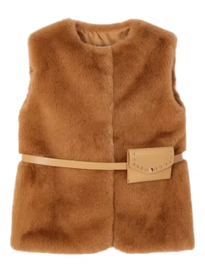 Mayoral Kids' Belted Gilet In Brown