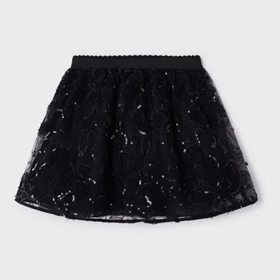 Mayoral Kids' Black Tulle Applique Skirt