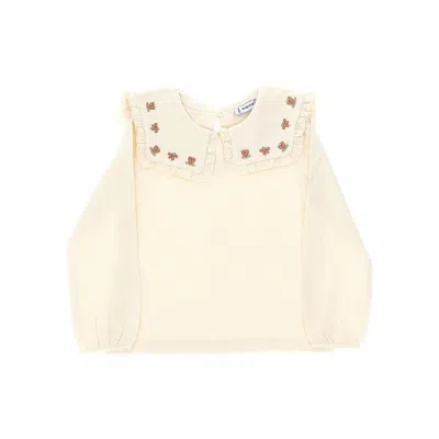 Mayoral Blouse With Embroidered Collar Kids In Pink