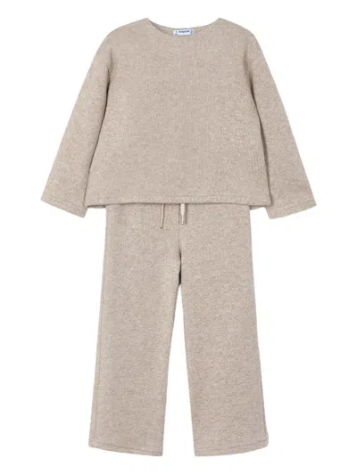 Mayoral Bow Detail Sweater And Trousers Set In Brown