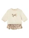 Mayoral Bow-embellished Sweatshirt And Tulle Skirt Set In Neutral