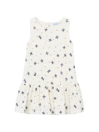 Mayoral Bow-pattern Dress In White