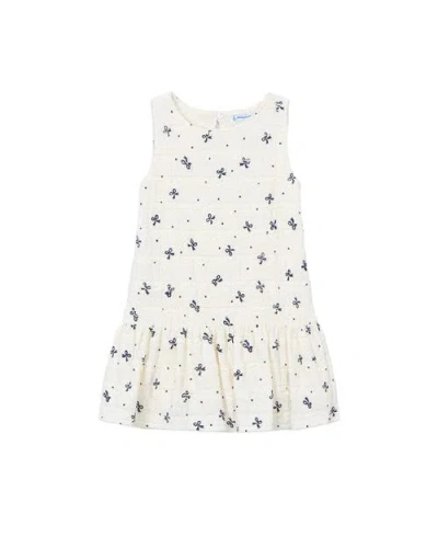 Mayoral Kids'  Bow-pattern Drop-waist Dress In White