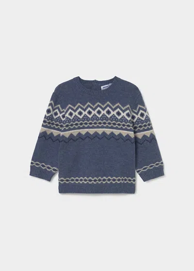 Mayoral Kids' Boy's Jacquard Knit Sweater In Dark Blue In Multi