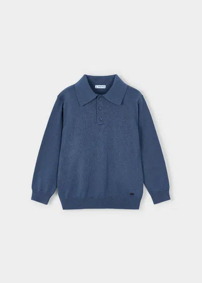 Mayoral Kids' Boy's Long Sleeve Knit Polo In Heather Steel In Blue