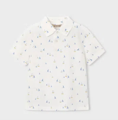 Mayoral Kids' Boy's Short Sleeve Mini Sailboats Polo Shirt In White