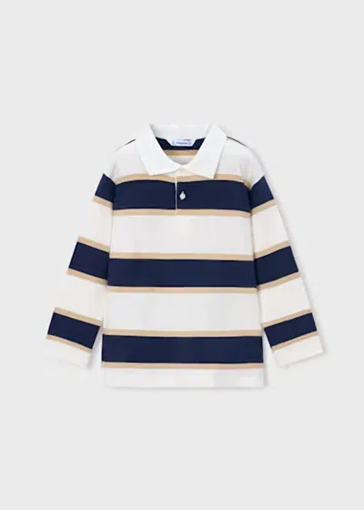 Mayoral Kids' Boy's Striped Rugby Polo Shirt In Navy Blue In Multi