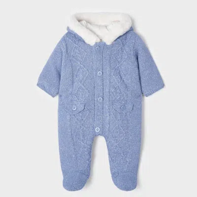 Mayoral Kids' Boys Baby Winter Knit Zipper Hoodie Jumpsuit In Blue Ice