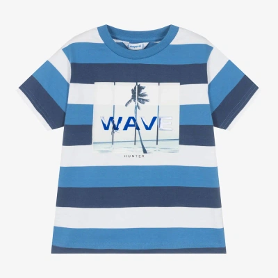 Mayoral Kids' Boys Blue Striped Cotton Wave T-shirt