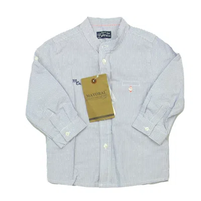Pre-owned Mayoral Kids' Boys Blue White Button Down Long Sleeve
