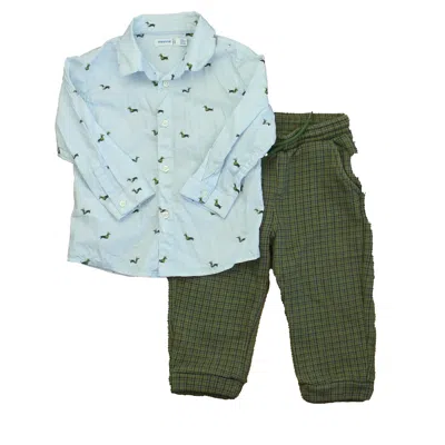 Pre-owned Mayoral Kids' Boys Blue White Green Dogs Apparel Sets In Multi