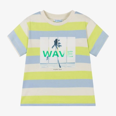 Mayoral Kids' Boys Green Striped Cotton Wave T-shirt
