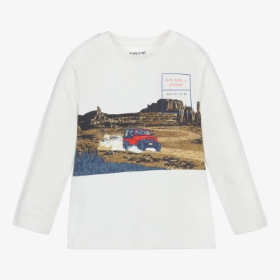 Mayoral Kids' Boys Ivory Cotton Car Top In White