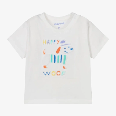 Mayoral Babies' Boys Ivory Cotton Happy Dog T-shirt