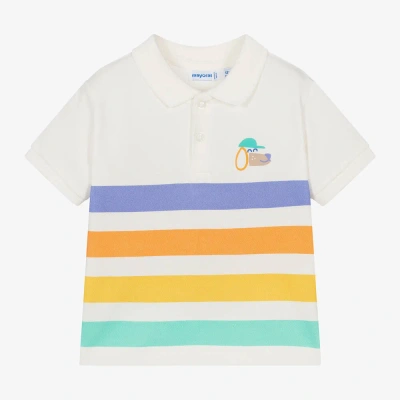 Mayoral Babies' Boys Ivory Striped Cotton Polo Shirt