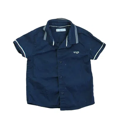Pre-owned Mayoral Kids' Boys Navy White Button Down Short Sleeve In Blue